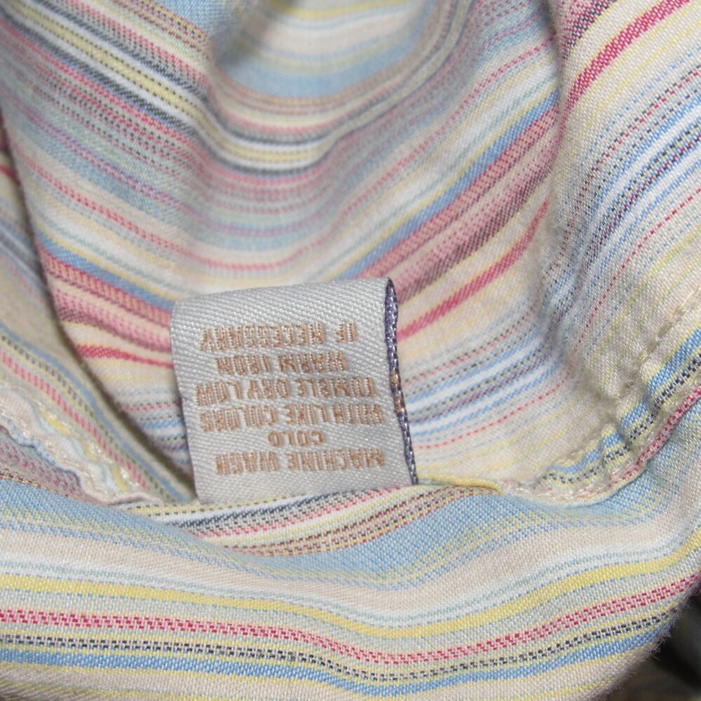 Bogari Multicolor Striped Button-Down Shirt L | Silk Cotton Blend | Preppy Chic - Picture 6 of 6